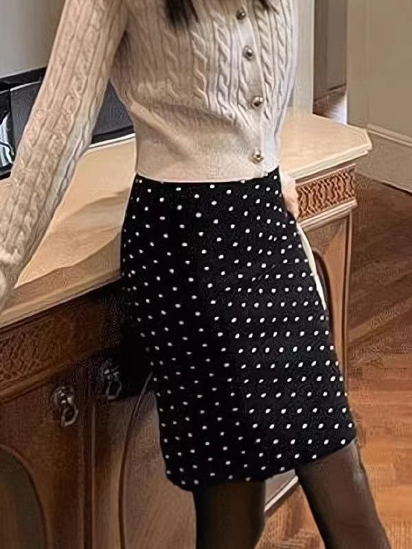 Frühling 2025 Retro Polka Dot Bleistiftrock mit hohem Bund und Schlitz hinten