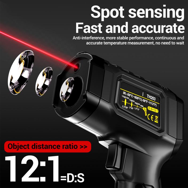 Infrared Thermometer Non-contact Temperature Sensing Gun -50°C to 600°C (-58°F~1112°F) with Adjustable Emissivity for Car