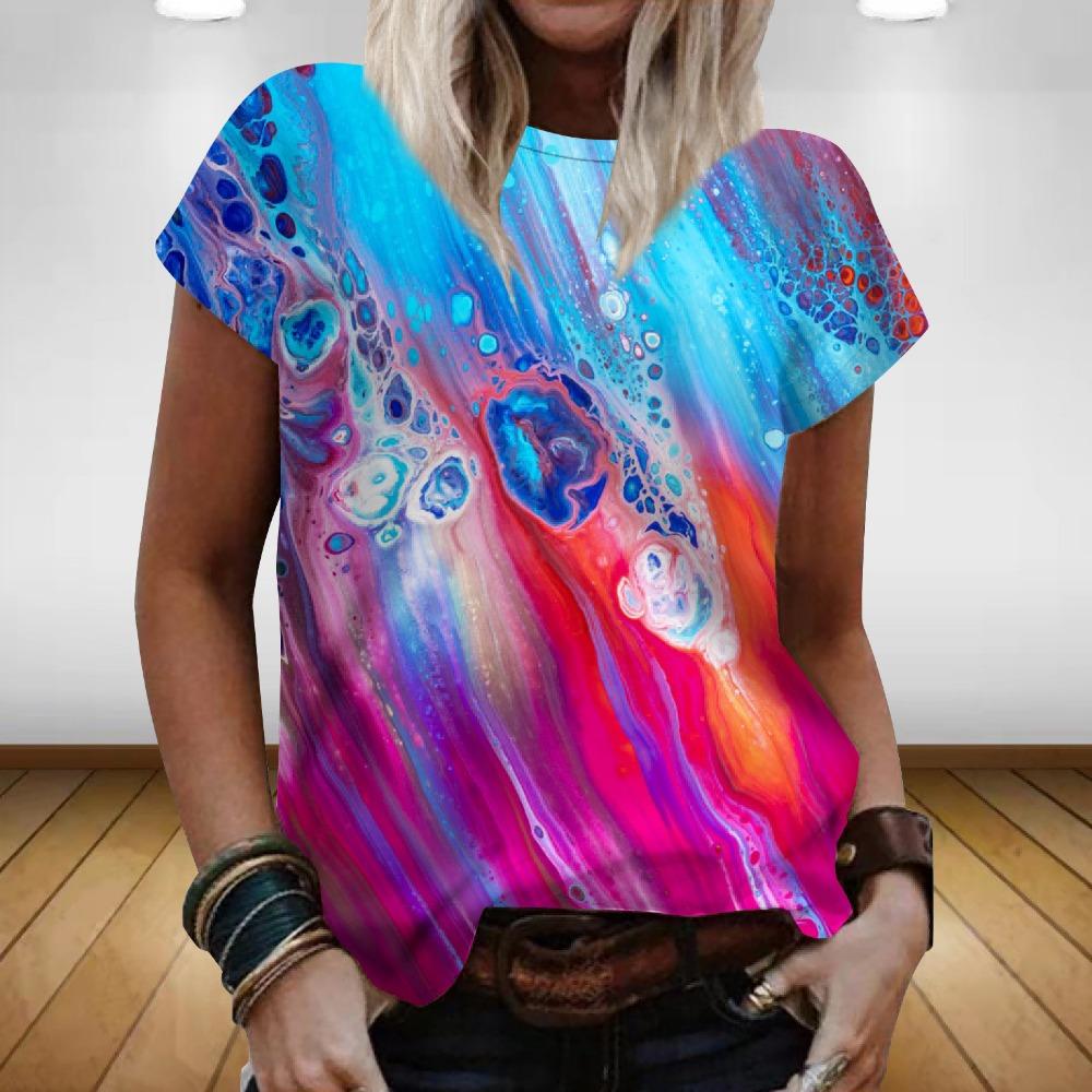 

Abstract Pattern Floral 3D Print Women s O-Neck Short Sleeve Y2k Harajuku Streetwear Tops S