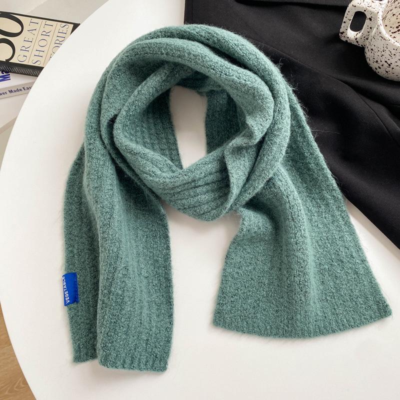 Wool gray scarf girls autumn and winter white knitted wool warm versatile high sense scarf white
