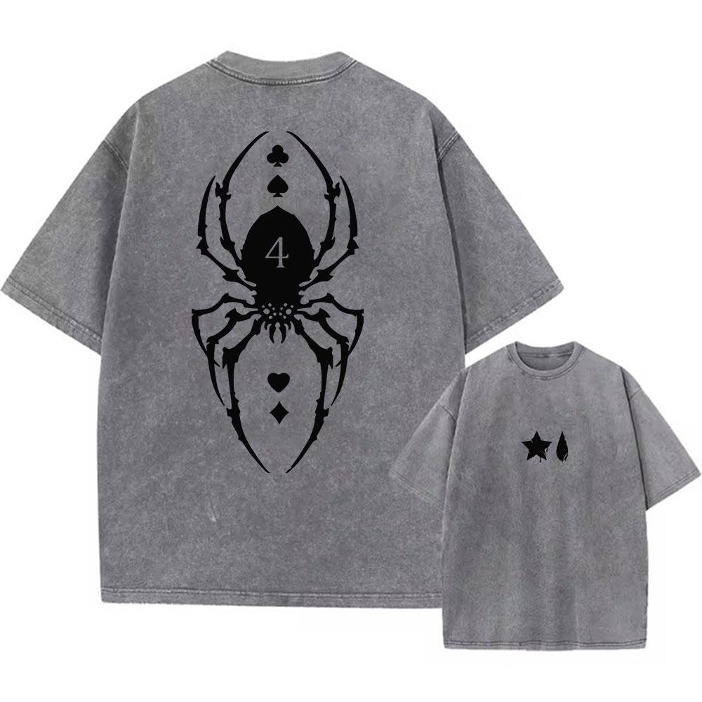 Hip Hop Retro Washed T-Shirt Streetwear Anime Hunter X Hunter Print Graphic T Shirt 100% Cotton Unisex Tshirt Men Tops