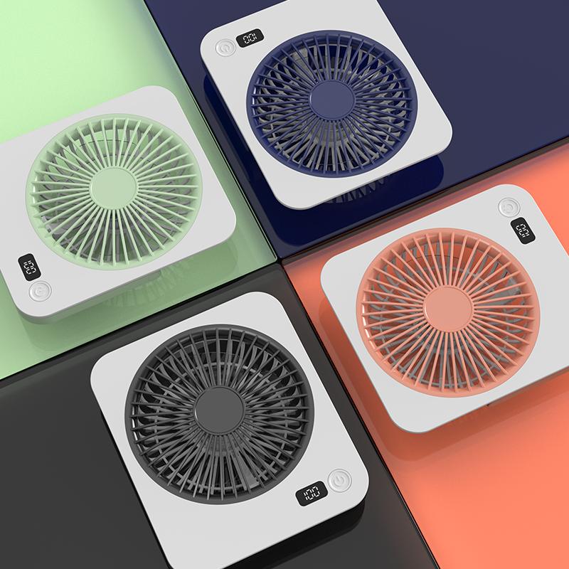 Silent Mini Desktop Fan with Digital Display 5 Speed Wind USB Rechargeable Portable Fan Low-noise Brushless Motor Foldable Fan