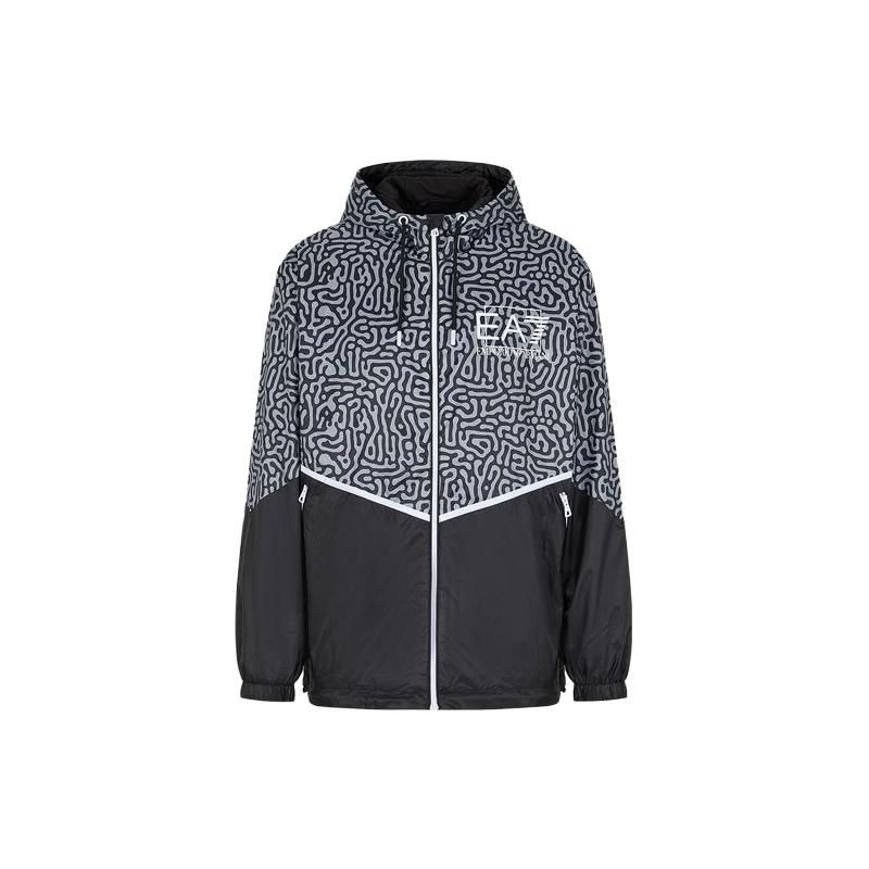 Emporio Armani SS23 EA7 Series Logo Print Zip-Up Hooded Jacket Men jackets Black 3RPB04PN5ZZ1200 M