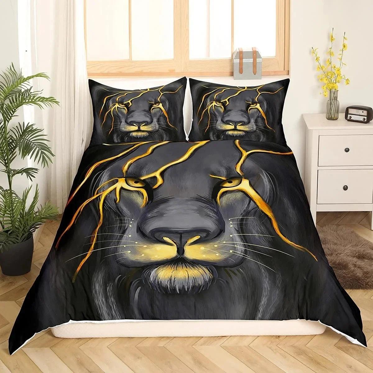 

Підодіяльник Black Lion Тварина Простирадло Подушка Комплект постільної білизни з 3 предметів Одномісний Двомісний King Queen Повний розмір 1 Підодіяльник 2 Наволочки US King 264x228cm