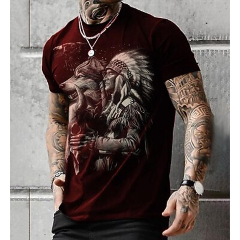 American Indian Wolf Native American T-shirt Anime Cartoon Anime 3D Classic Street Style For Couple's Men's Women's Adults' 3D Print