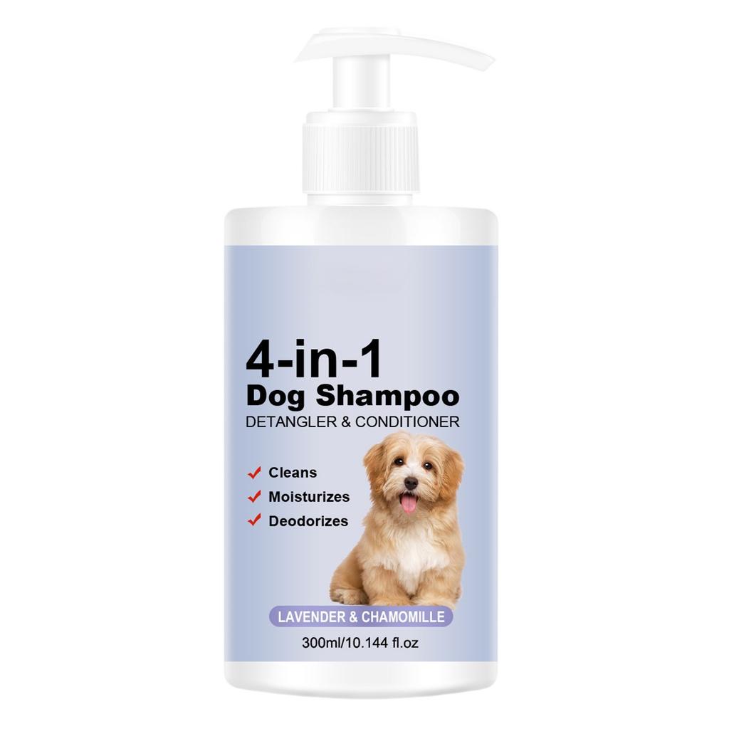 4-in-1 Beruhigendes Hundeshampoo - Reinigt, Pflegt, Glättet, Spendet Feuchtigkeit Mit Lavendel Kamille - Tierfreundliche Formel 300ml
