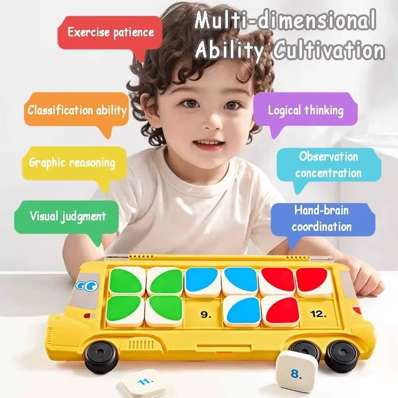 Children's Educational Toys Logical Thinking Cartoon School Bus Visual Perception Basic Baby Montessori Learning Toys for Game