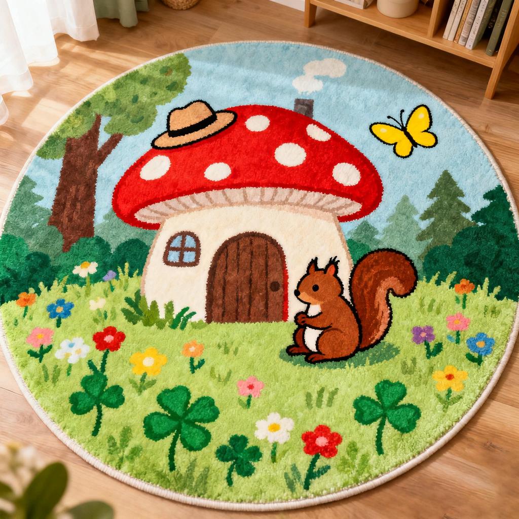 Cartoon Style Carpets for Living Room Bear Pattern Bedroom Decor Round Carpet Thicken Plush Children's Rug Fluffy Soft Floor Mat