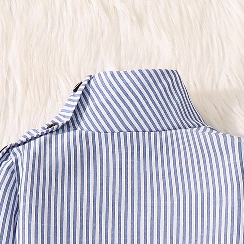 Mädchen Herbst Neue Mode Lässig Gestreift Einreihig Langarm Oberteil + Weitbeinige Hose Kinder 2-teiliges Set