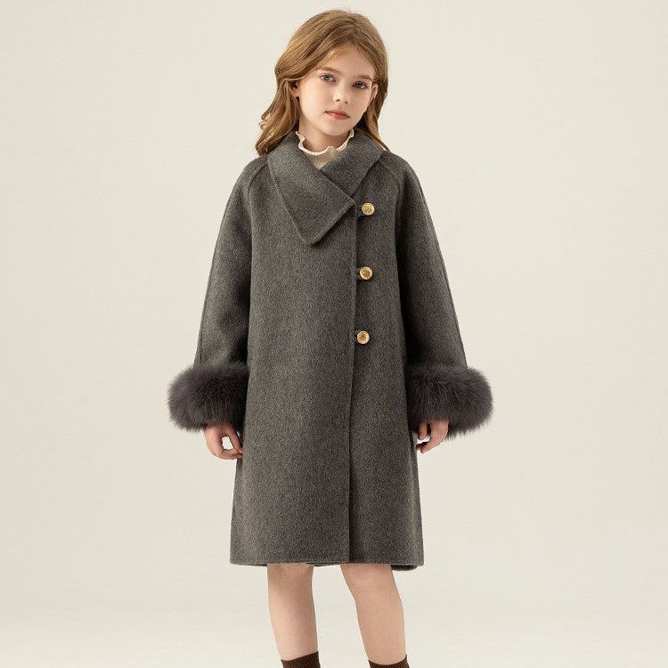 Girls` Fashionable Wool Coat for Fall/Winter: