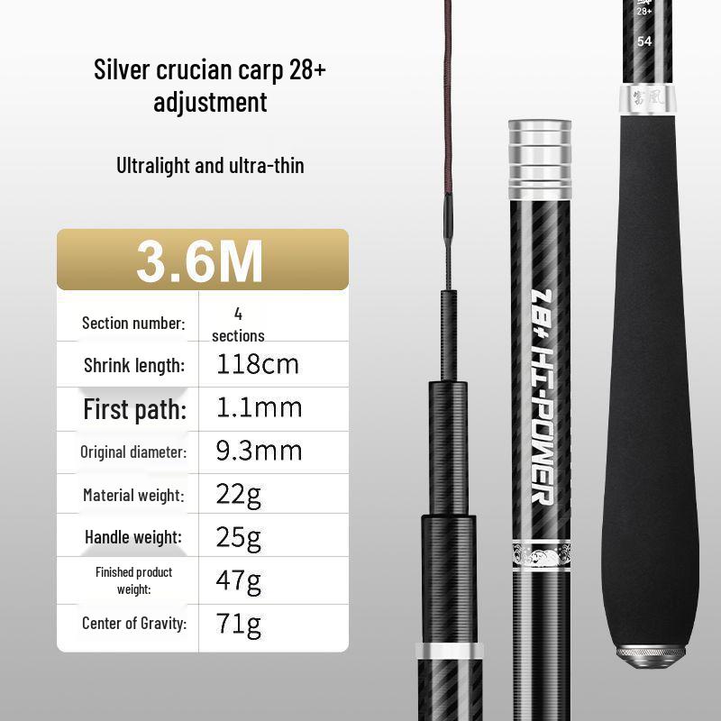 Crucian Carp Carbon Fiber Ultra-light, Ultra-hard 28-tone Fishing Rod Set - 19 Brands Taiwan Rod for Wild Fishing