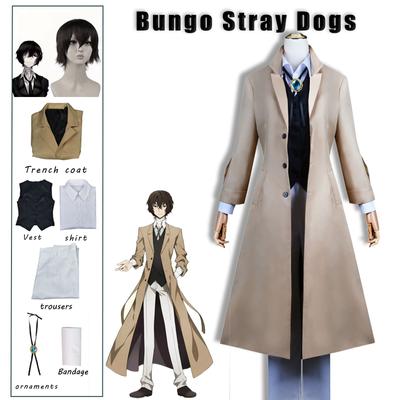 Anime Bungo Toulaví psi Dazai Osamu Cosplay Kostým Dlouhá bunda Kabát Trench Samolepka Bandáž Obvaz Uniformní Halloweenské oblečení