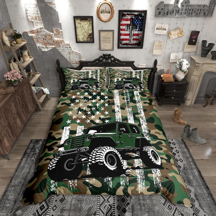 

Homewish American Flags Duvet Cover Set,Retro Camouflage Comforter Cover Set,Green White Bed Set For Teens DE XS 100x135cm 2pcs&set