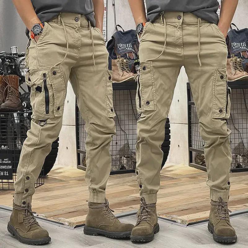 Men's Straight-Leg Tactical Work Pants - Spring/Autumn Casual Outdoor Cuffed Trousers