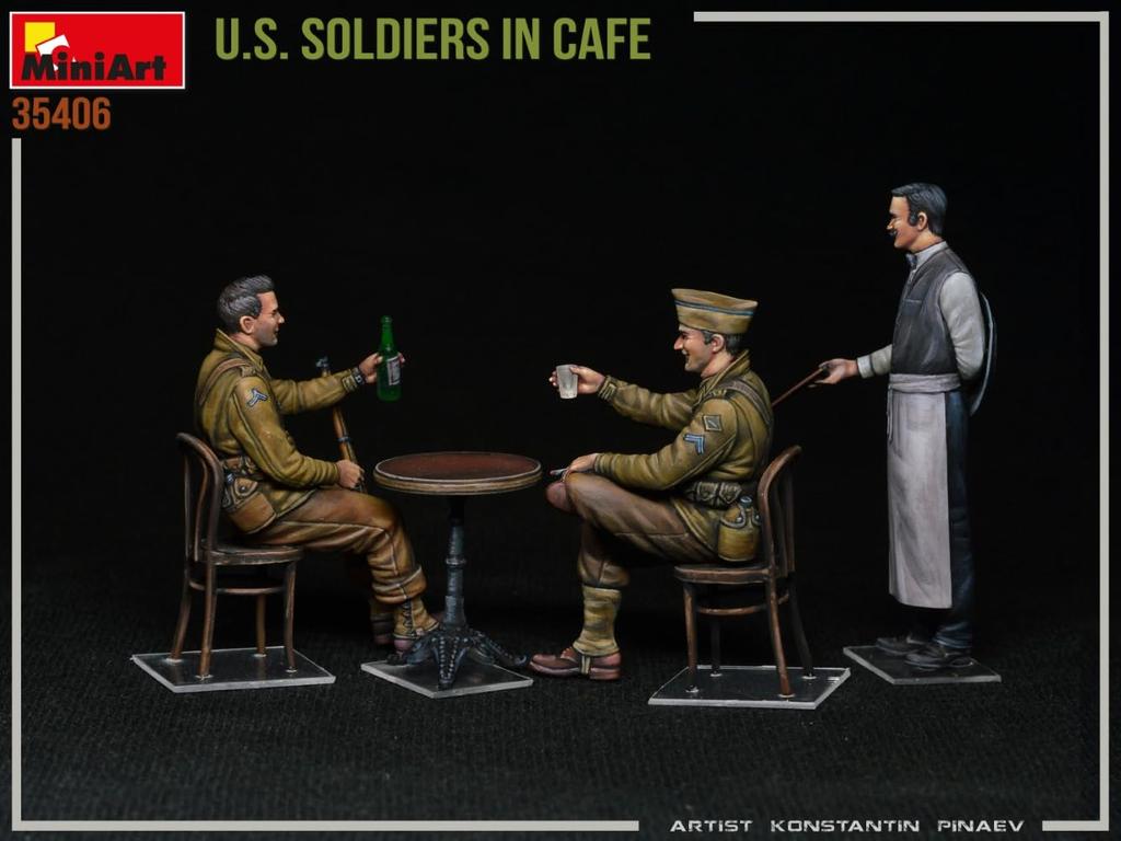MiniArt Scale American Soldier In a Cafe Plastic Model Kit MA35406 1/35 (3 Figures)