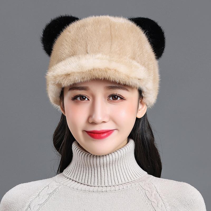 Mink Fur Hat Autumn and Winter New Outgoing Warm Cute Ear Hat Female Mink Caps