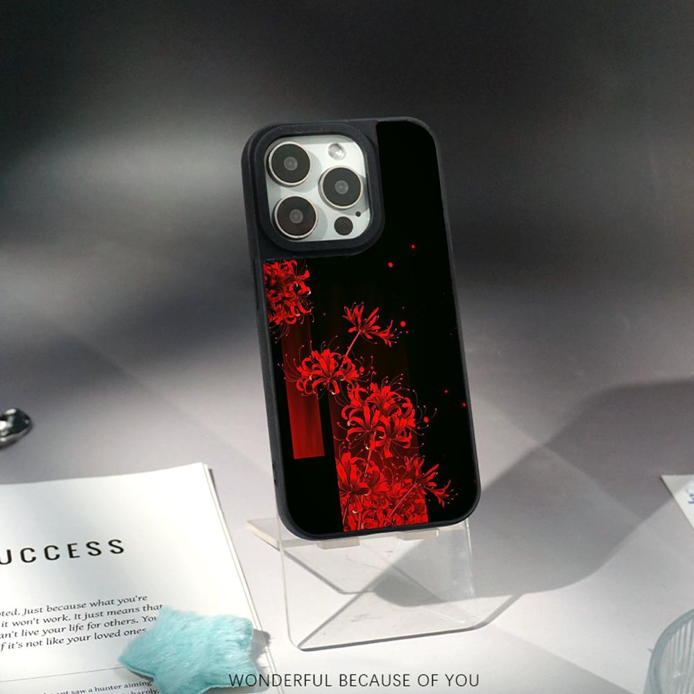 Art Red Spider Lilys Japan Design Phone Case for iPhone 17 16 E 15 14 13 12 Pro Max Sheepskin Silver-edged Protective Case