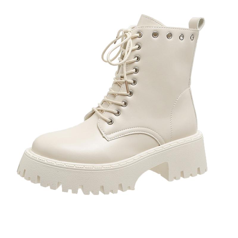 Женские сапоги больших размеров на толстой подошве с толстым каблуком и высоким каблуком рабочие сапоги для мотоциклистов модные повседневные женские сапоги из кожи 35-42 42 бежевыйбелый 3849₽