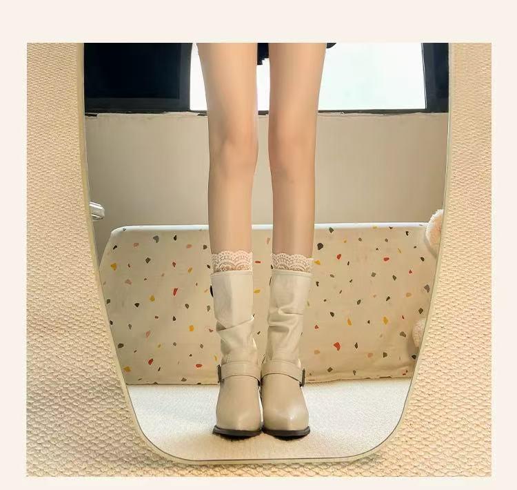 Women's Retro White Chunky Heel Martin Boots with Pointed Toe - Autumn/Winter 2025 Fashion Collection.