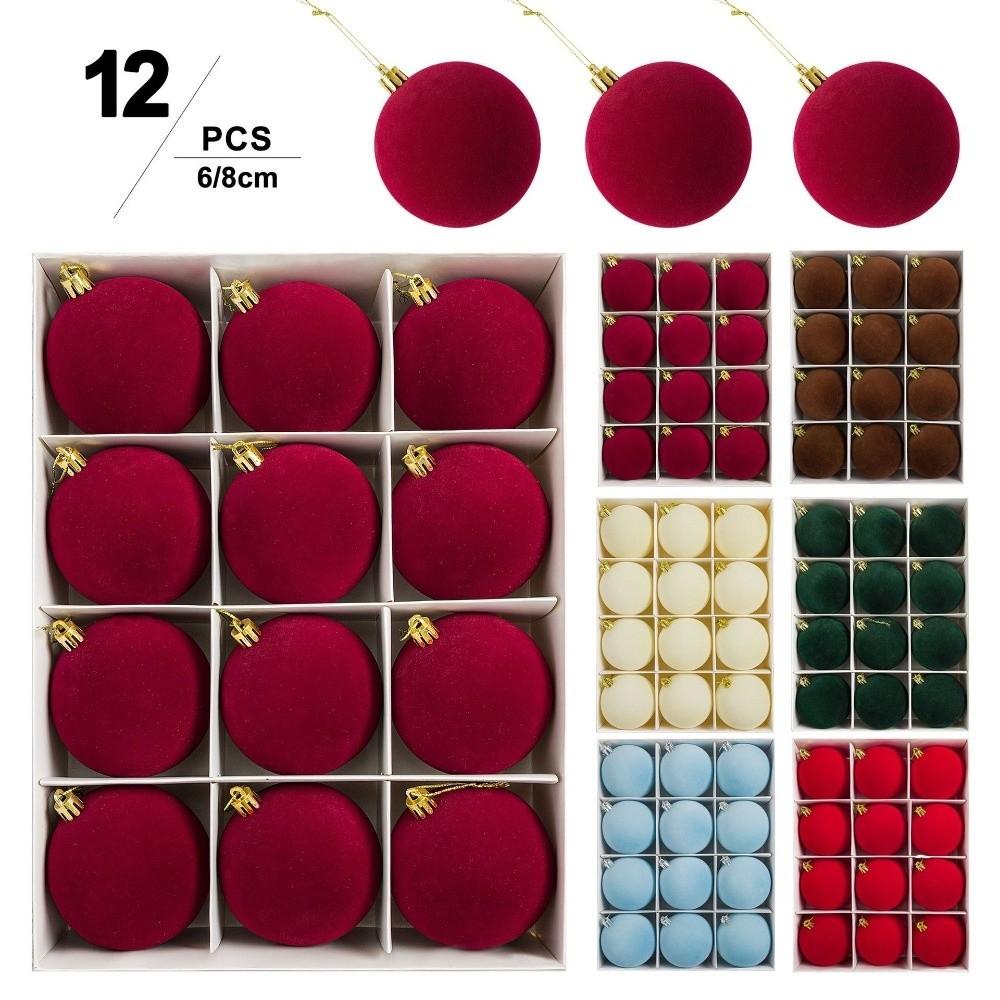 12pcs 6cm Christmas Ball Ornaments Vintage Style Gold Hanging Caps Flocked Christmas Hanging Ball Round Shape