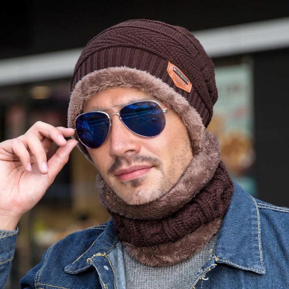 

Новая Мода Классическая Мужская Женская Вязаная Шапка Плюшевая Меховая Подкладка Толстая Сохраняющая Тепло Шапка Костюм Стильные Зимние Шапки 56cm-60cm кофейный