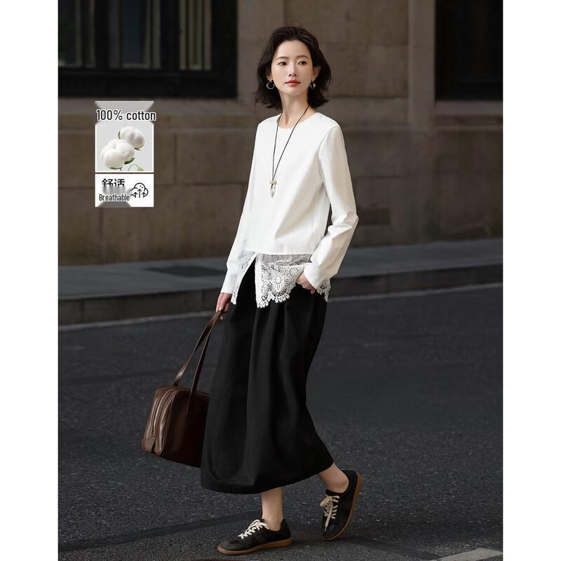 Demana 100% Cotton Lace Splicing T-shirt XL