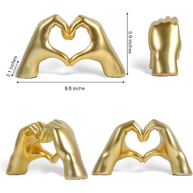 Silver Polyresin Hand Gesture Desk Statues Finger Sculpture Decor - Silver Personality Finger Practical Joke Halloween Prank Gifts (Love Heart Gold)