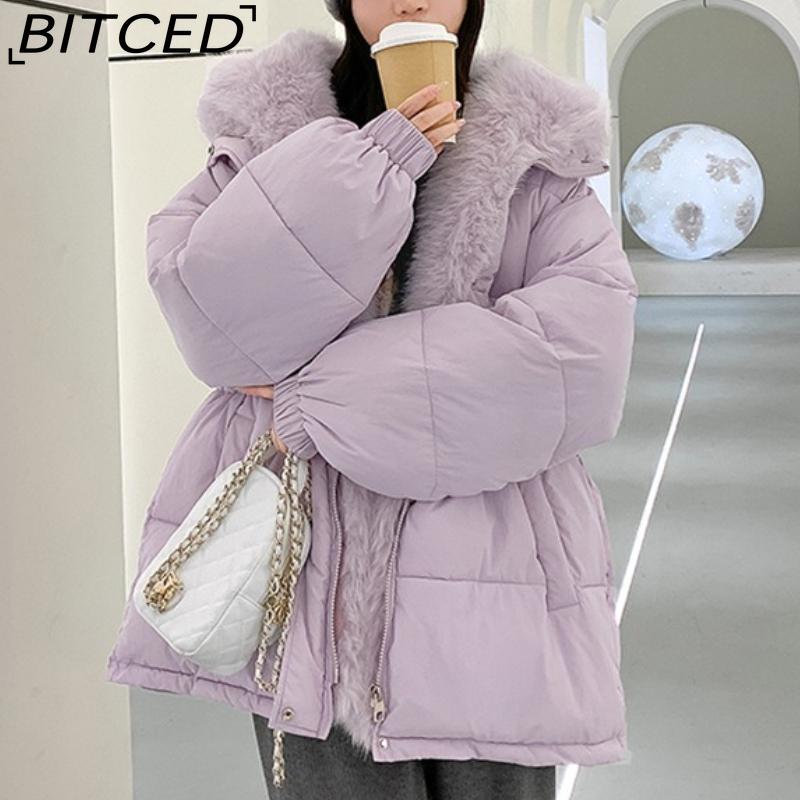 BITCED Detachable Oversized Fur Collar Down Jacket for Women Winter Thickened Waist-Defining Fur-Trimmed Parka