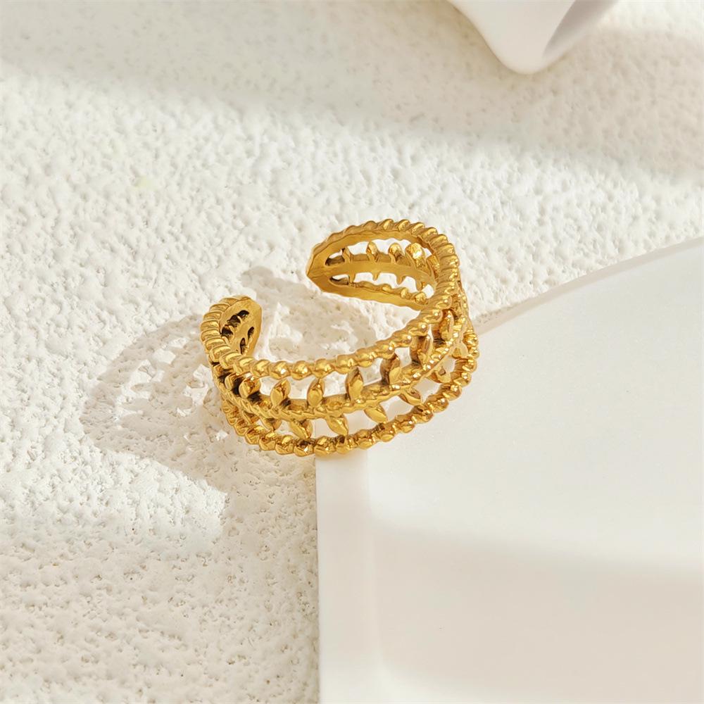 Trendy 18k Gold Titanium Steel Geometric Open Rings for Women - Non-Fading, Fashionable Design