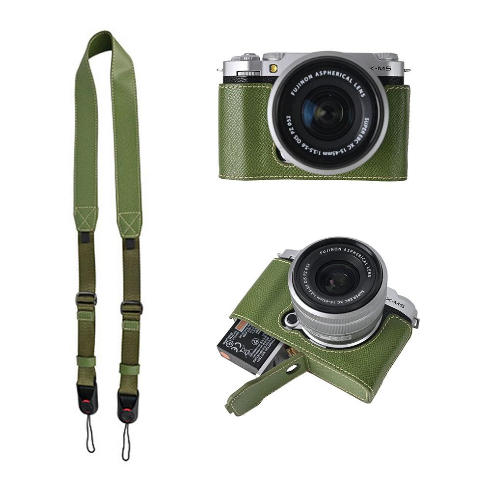 Kamera-Halbschale aus PU-Leder mit Palmenmuster für Fujifilm XM5 Fuji X-M5 Untere Abdeckung mit Batterieöffnung und Riemen