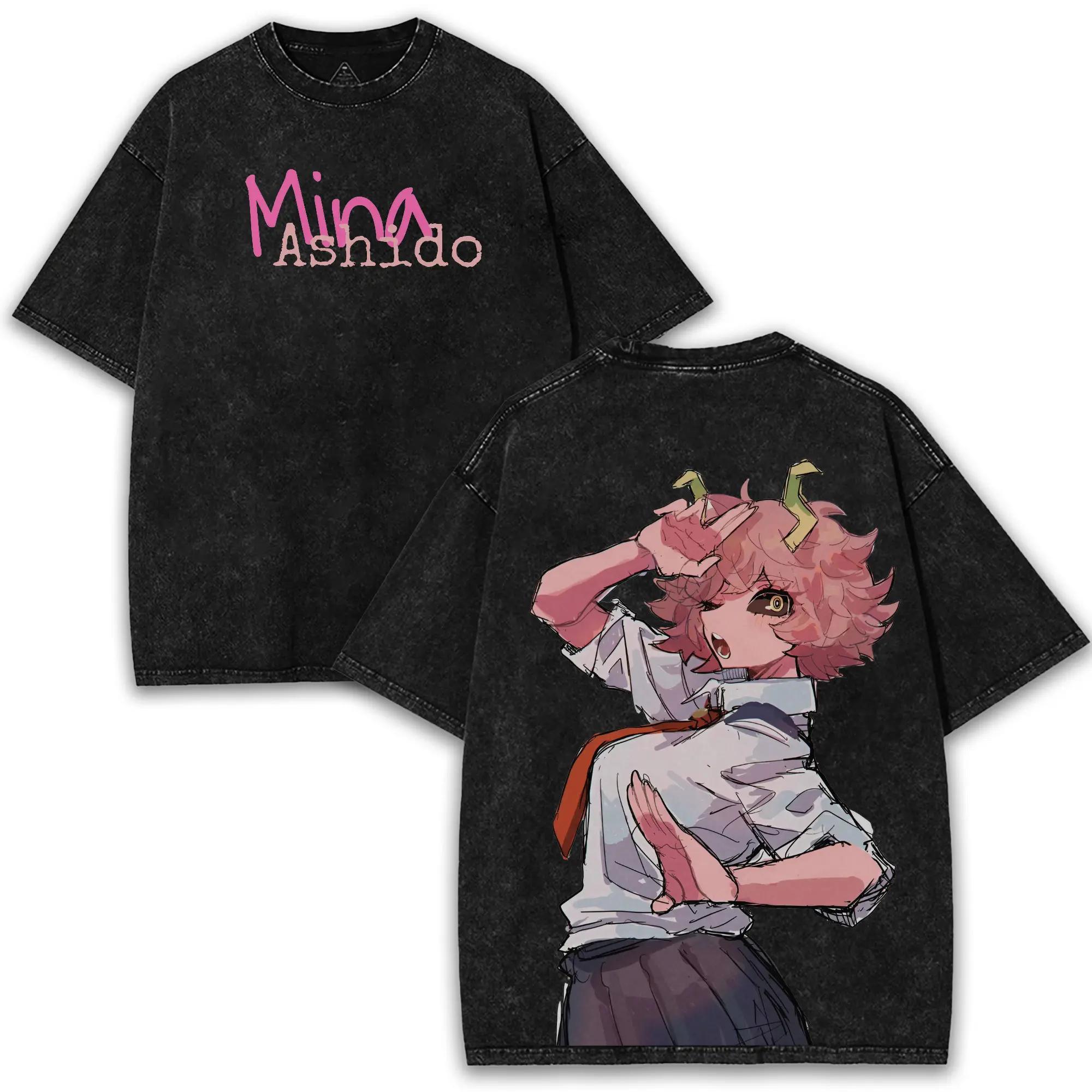 

My Hero Academia Anime Tshirt Men Women Clothing Ashido Mina Washed Yk Oversized T Shirt Summer Short Sleeve Cotton Tees Tops S