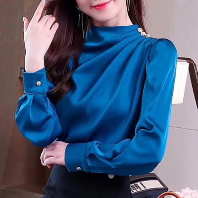 Fashion New Blouses Shirts Spring Autumn Long Sleeve Stand Collar Office Lady Chiffon Blouse Shirt Women Tops J363