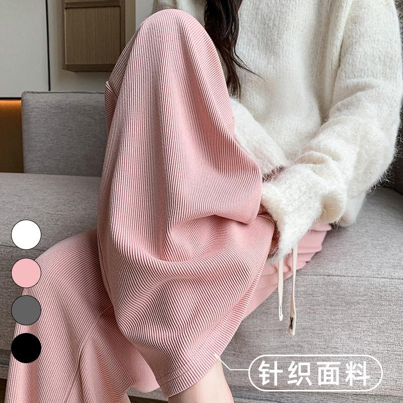 Narrow Version Wide-leg Pants Women's New Spring and Autumn High Waist Drape Straight Loose Lazy and Thin Black Sweatpants