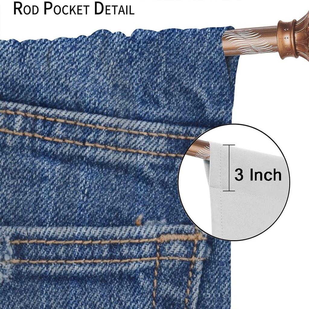 Modern Jeans Curtains Denim Retro Western Cowboy Style Design Art Print Curtain Bedroom Living Room Home With Rod Pocket Polyester Perfect For Area