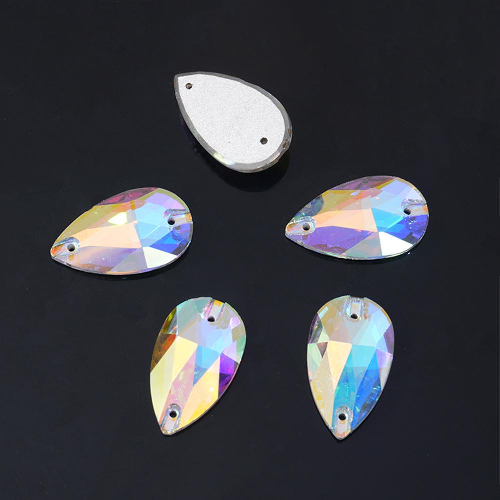 K9 Weichen Hand-Sewn Rhinestone Teardrop Flatback AB Gem, Two-Hole Irregular Colored for DIY.