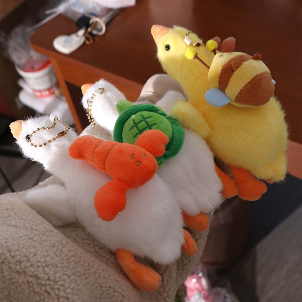 Crayfish Turtles Bees Duck Plush Keychain Fluffy Plush Cartoon Duck Keychain Bag Hanging