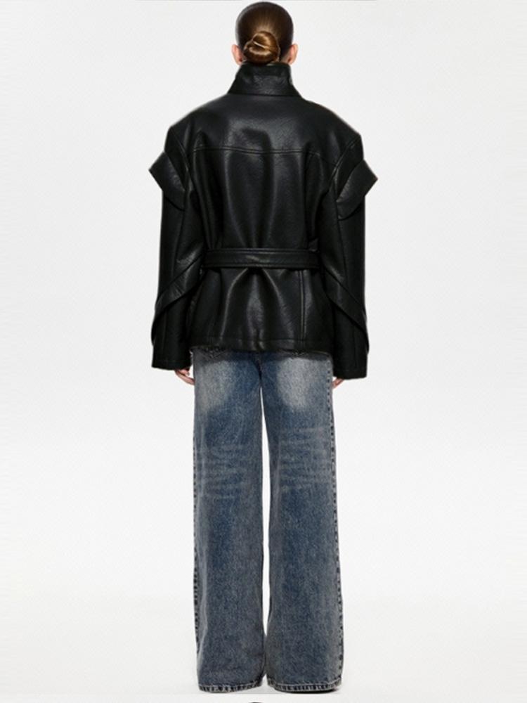 Damen Kunstlederjacke Damen Lederjacke Damen Winddichte und Warme Jacke Modischer Stil Herbst und Winter