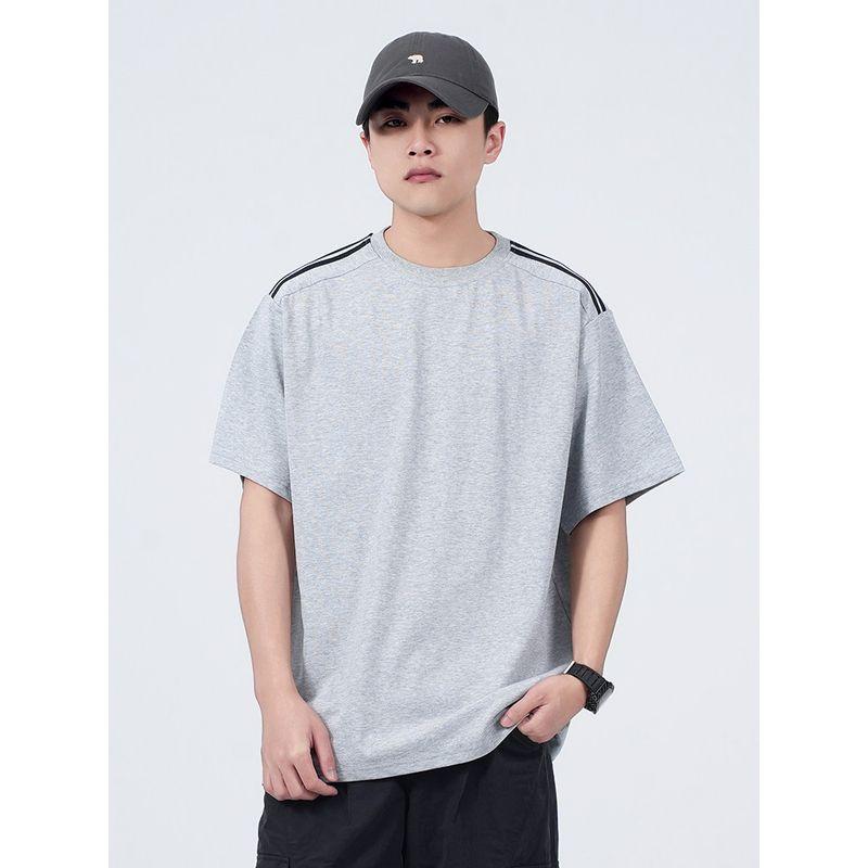 Wassup American Retro Three-Stripe Sports Short-Sleeve T-Shirt for Men, Summer Loose Casual Round-Neck Half-Sleeve Top