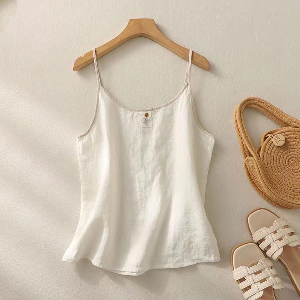 Women's Fashionable Loose Casual Summer Cotton Linen Camisole T-shirt