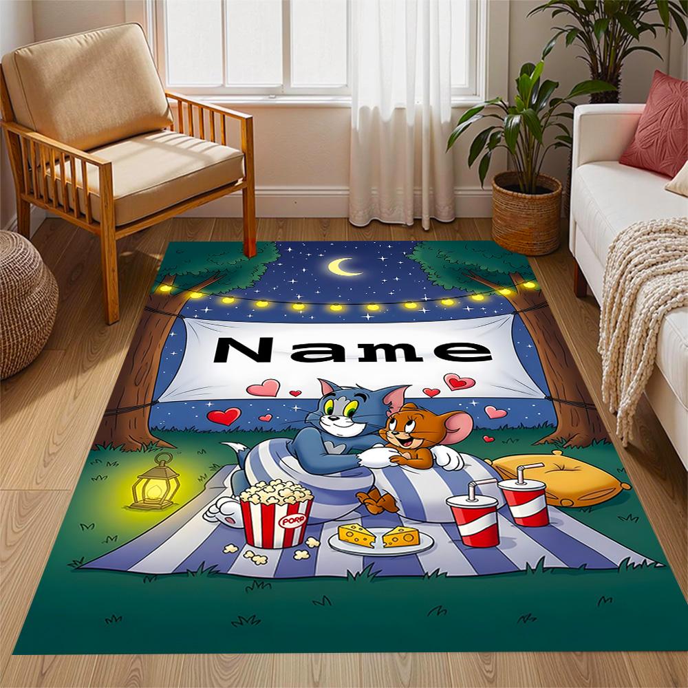 Looney Rabbits Urban Vibes Customized Name Area Rug Perfect for Living Rooms Bedrooms Hallway Entryway Anti-slip Rug Anime Office Decor