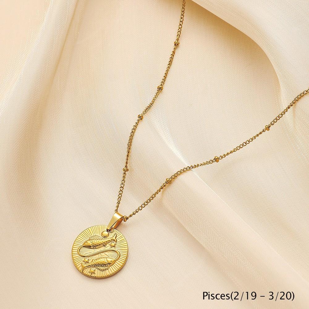 

ALTERA Классические 12 Созвездий Круглая Подвеска-Монета Ожерелье из Нержавеющей Стали Зодиакальное Ожерелье для Женщин Мужчин Циркон Подарок на День Рождения
