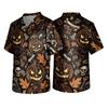 Men's Halloween Print V-Neck Scrub Top with Pockets Comfort Fit for Daily Work