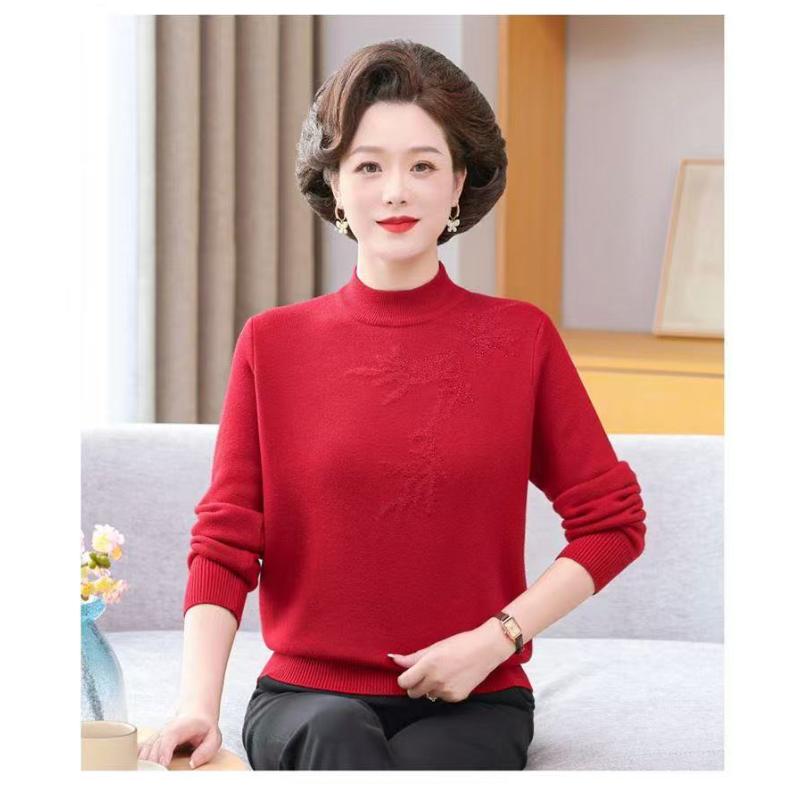 Winter Mother Dress Plus Velvet Thickened Sweater for Women Middle-aged Elderly Fashionable Knitted Base Top