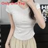 Cotton Short Sleeve T Shirt For Women With Pleated Design For Spring Summer Casual Wear