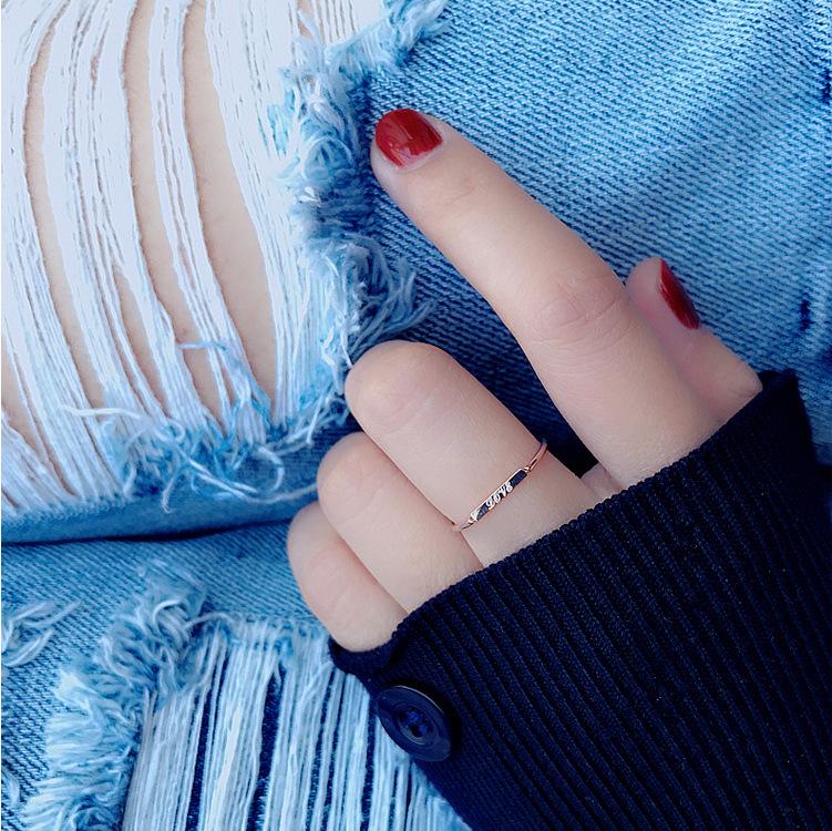 18K Rose Gold Plated LOVE Letter Coil Ring - Korean Style Titanium Steel