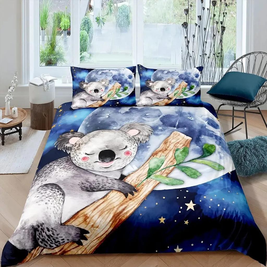 Kreskówkowy Pokrowiec na Kołdrę dla Dzieci Koala, Uroczy Pokrowiec na Kołdrę Koala Dla Dzieci Małych Dzieci Żłobek Śliczny Niedźwiedź Pokrowiec na Kołdrę z Poszewką na Poduszkę