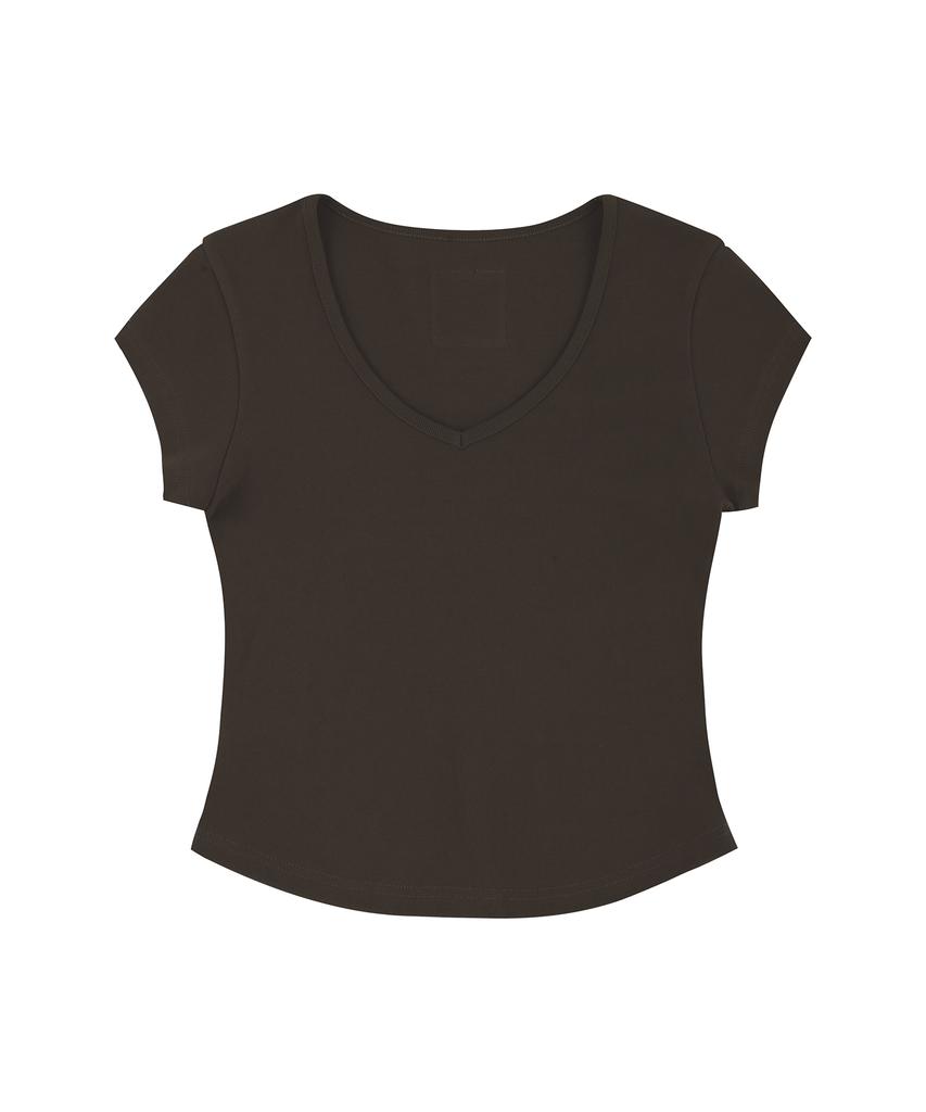 Kyuliti C 90S Line V-Neck Half-Sleeve T-Shirt_Brown