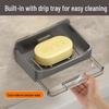 Punch-Free Wall-Mounted Soap Dish with Drainage and Hook - High Capacity Bathroom Storage Rack