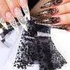 Lace Design Nail Foils Stripe Pattern Black White Nail Stickers Leopard Print Sequin Effect Nail Decorations Manicure DIY