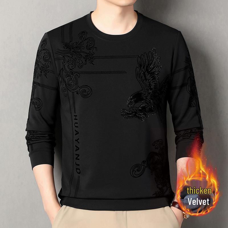 Herr 2025 Rundhals Långärmad Fleece Sweatshirt - Ledig Lös Passform för Höst/Vinter